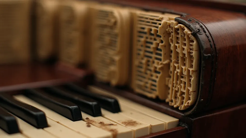 Detailed view of an antique accordion