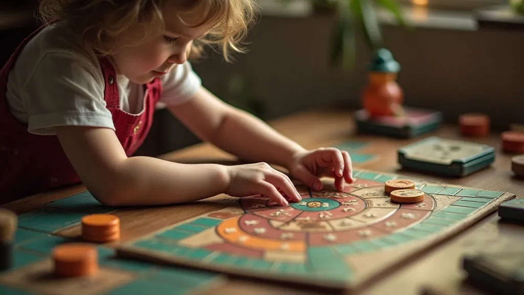 Child playing a vintage game