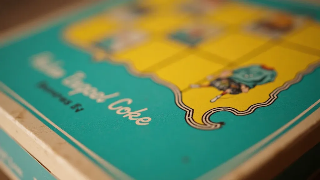 Vintage board game box with turquoise and yellow colors.