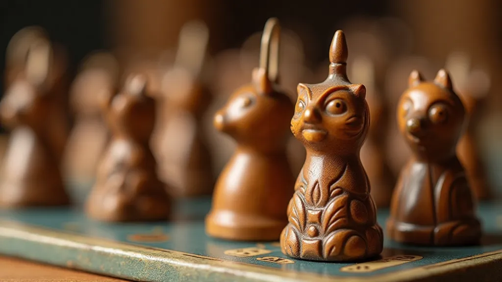 Close-up of vintage wooden game pieces