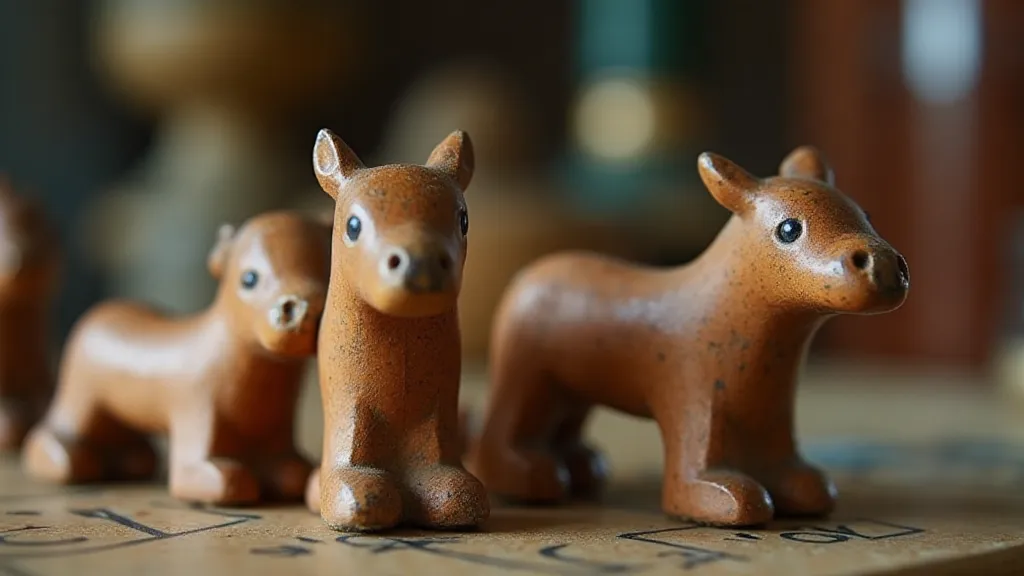 Worn wooden game pieces from an old board game